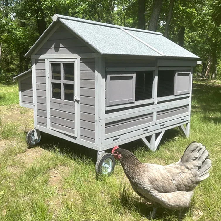 Mobile Chicken Coop with Nesting Box and Wheels with Strong Iron Frame, Durable Waterproof