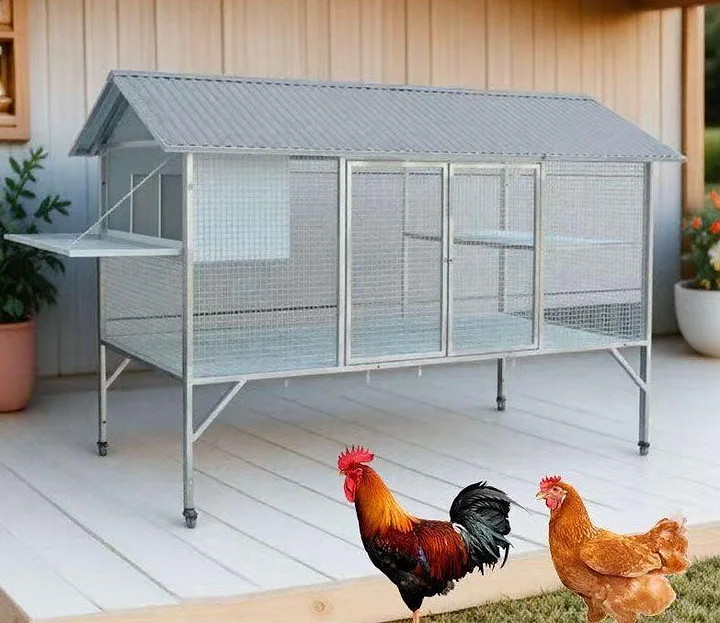 Mobile Metal Chicken Coop for Backyard, Balcony & Outdoor Free-Ranging