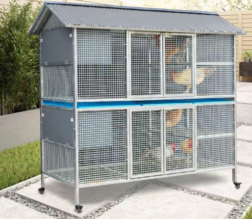 Sturdy Rust-Proof Chicken Coop with Brake Casters - Large Space Chicken Villa w/ Egg Laying Area, Stainless Steel Trough for Chickens, Ducks, Rabbits & Small Poultry